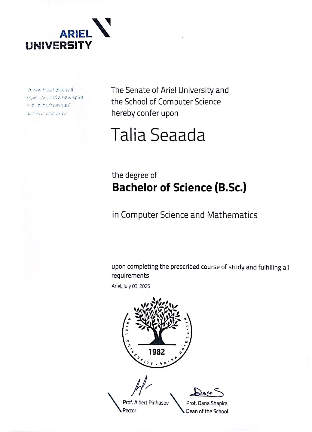 BSc Certificate in English